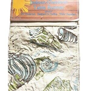 Shells Starfish Table Runner Embroidered Indoor Outdoor Beach House 13x72"